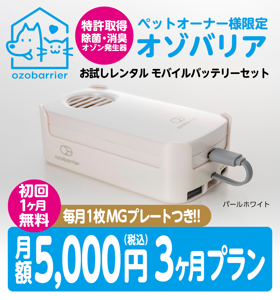 1ヶ月無料 ペット3ヶ月プラン 月額5,000円(税込)毎月1枚MGプレートつき!!(本体レンタル)